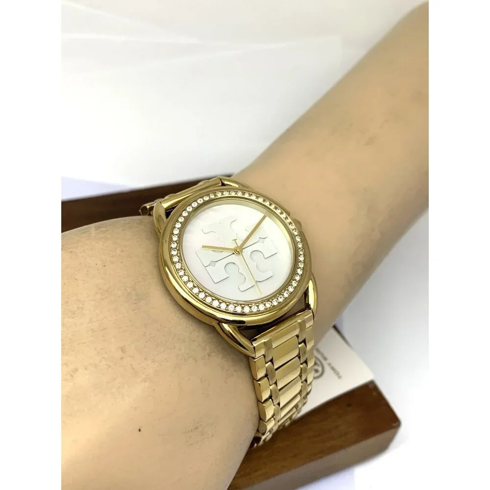 Tory Burch Women's Watch TBW7230 Miller Quartz Mother of Pearl Dial Gold Steel